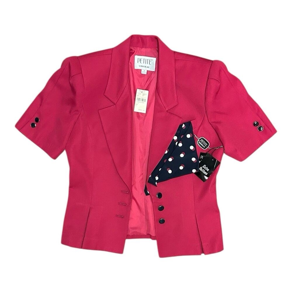 Vintage Petite Sophisticate Women’s Blazer Size 6 Polka Dot Scarf, Fuchsia, NWT